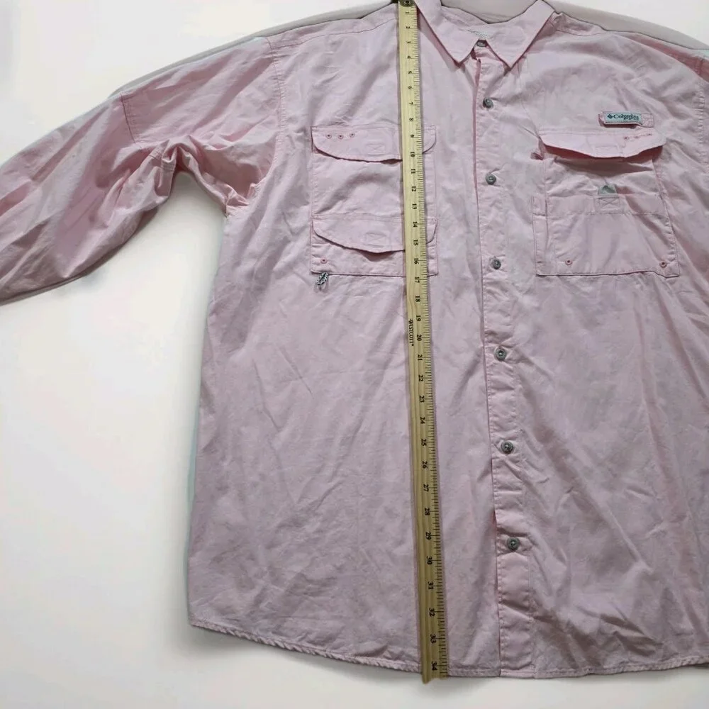 Columbia PFG Fishing Shirt Men XXL Pink Long Sleeve Bonehead Mesh Pockets FM7120